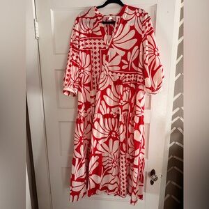 H&M Red and White Floral Print Midi Dress